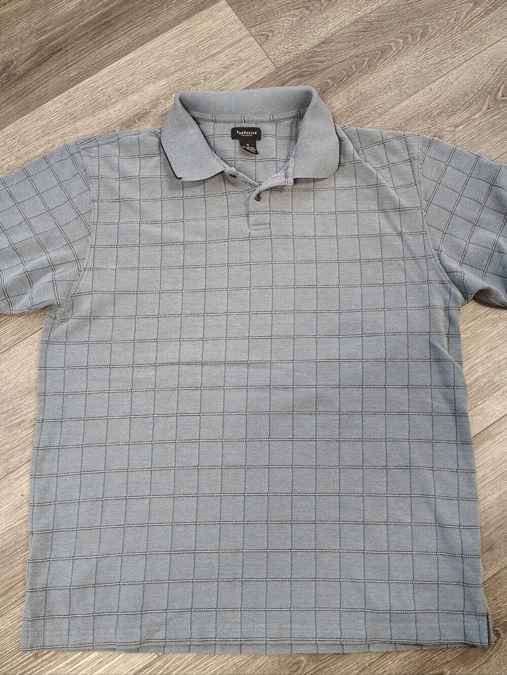 Van Heusen Men's Light Blue Grid Polo Shirt XL